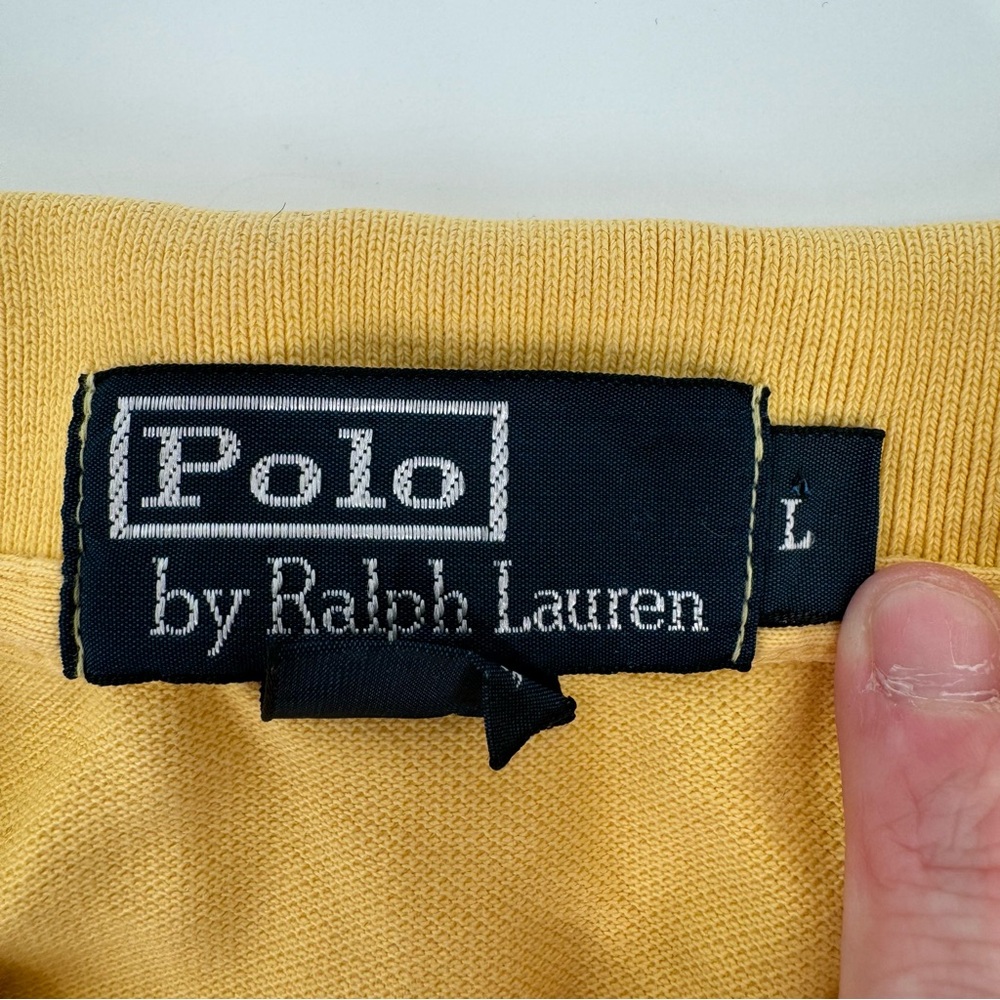 Polo Ralph Lauren Men’s Large Yellow 100% Cotton Long Sleeve Polo Shirt - Picture 5 of 7